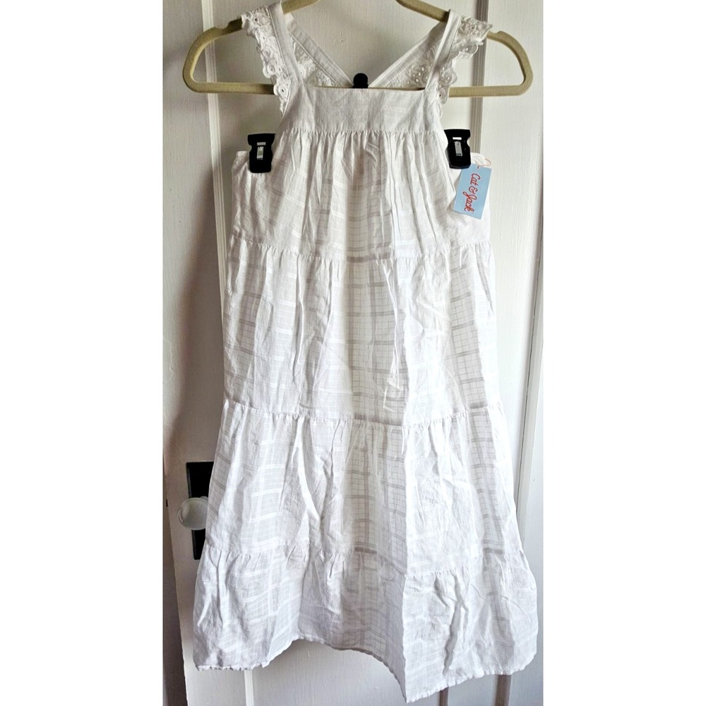 NWT CAT & JACK girl Sz L (10/12) white sleeveless criss cross back‎ tiered dress
